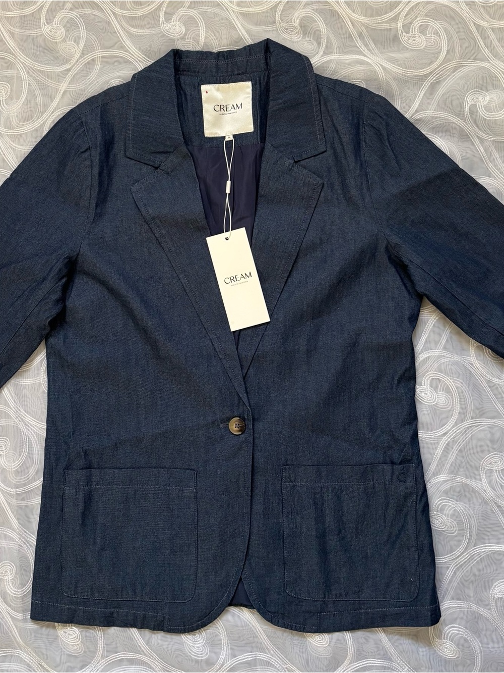 CREAM Women's Dark Denim Single-Button Notch Lapel Blazer - NWT